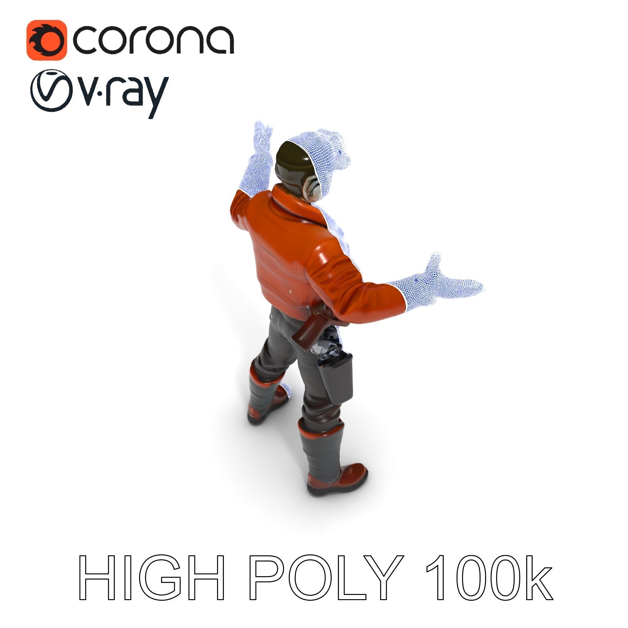 Aviator Adventurer D Character Rigged and Detailed Model Low-poly 3D model_32