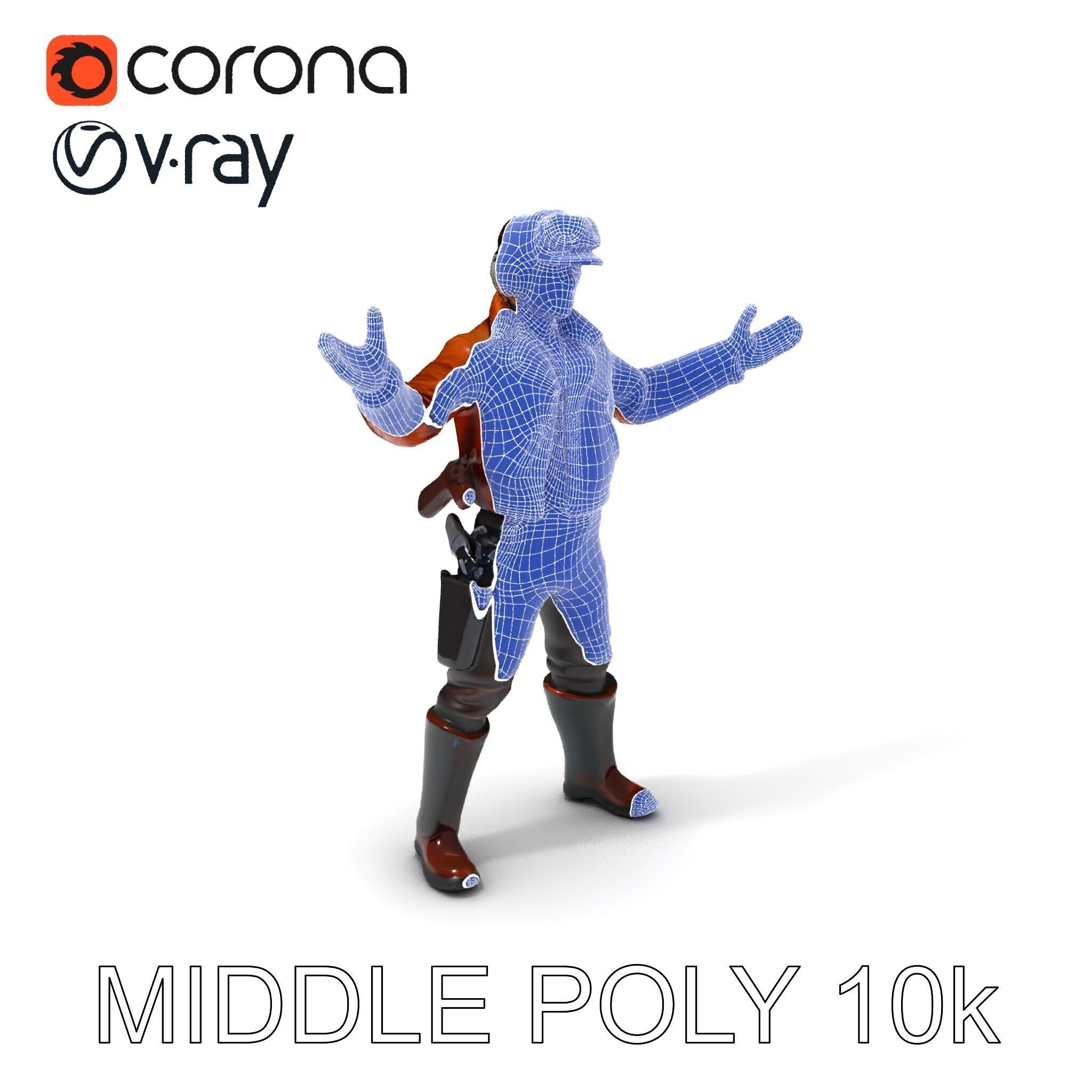 Aviator Adventurer D Character Rigged and Detailed Model Low-poly 3D model_11