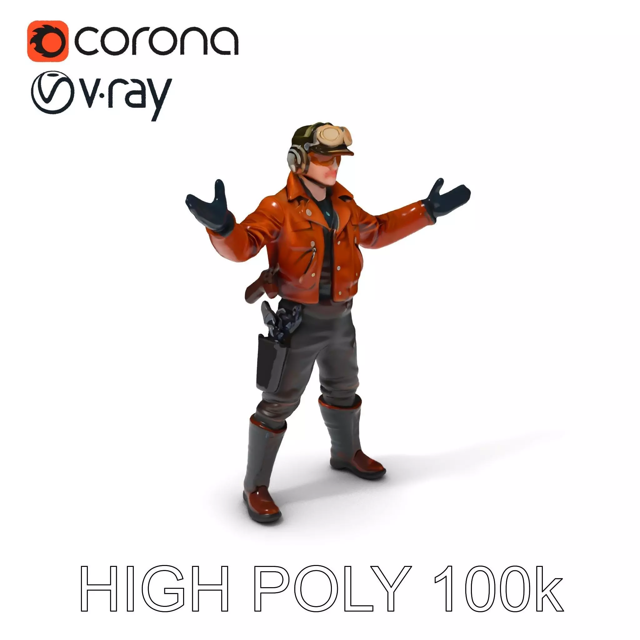 Aviator Adventurer D Character Rigged and Detailed Model Low-poly 3D model_0