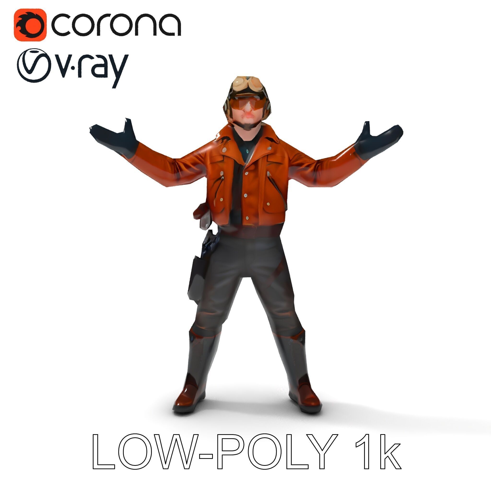Aviator Adventurer D Character Rigged and Detailed Model Low-poly 3D model_26