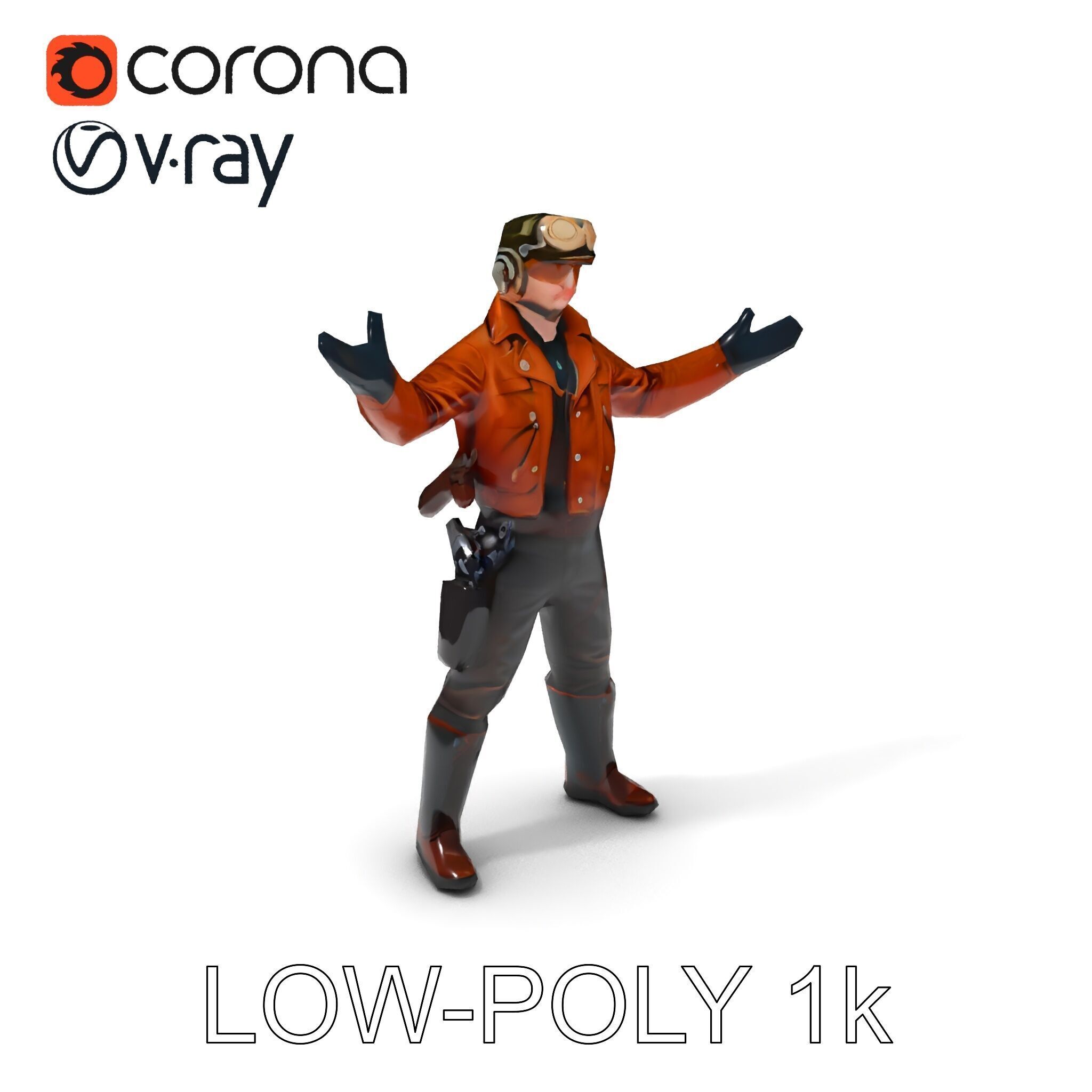 Aviator Adventurer D Character Rigged and Detailed Model Low-poly 3D model_17