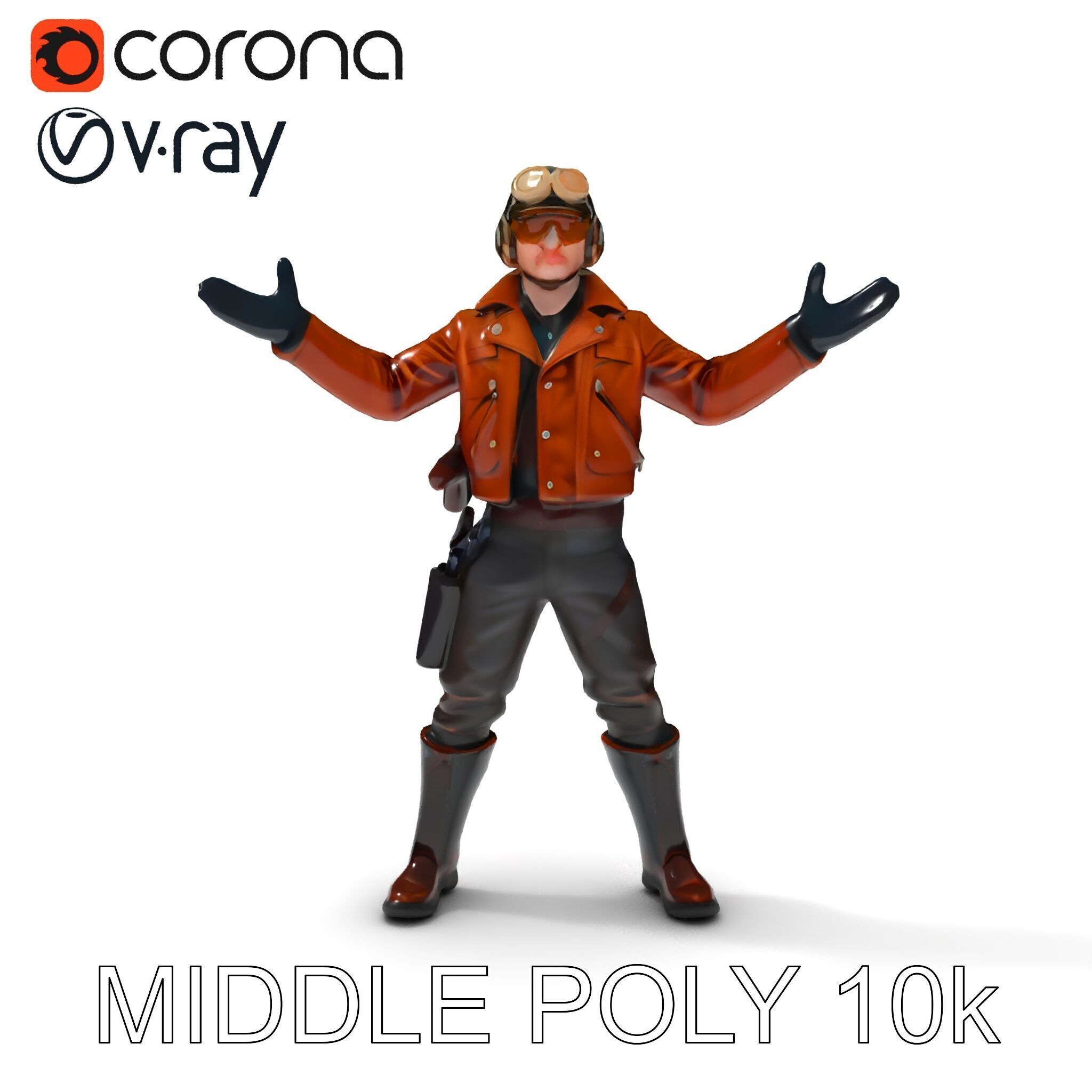 Aviator Adventurer D Character Rigged and Detailed Model Low-poly 3D model_19
