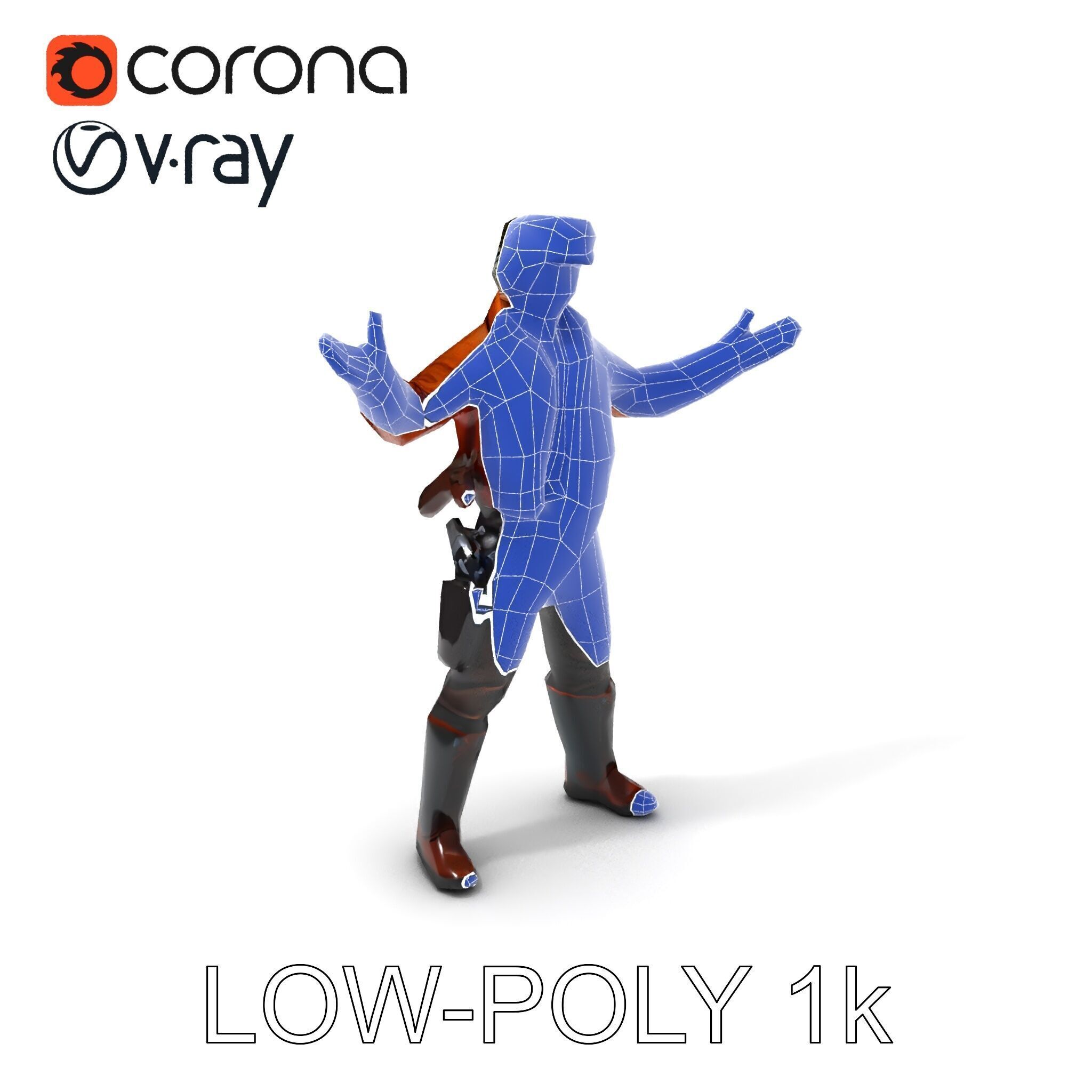 Aviator Adventurer D Character Rigged and Detailed Model Low-poly 3D model_9