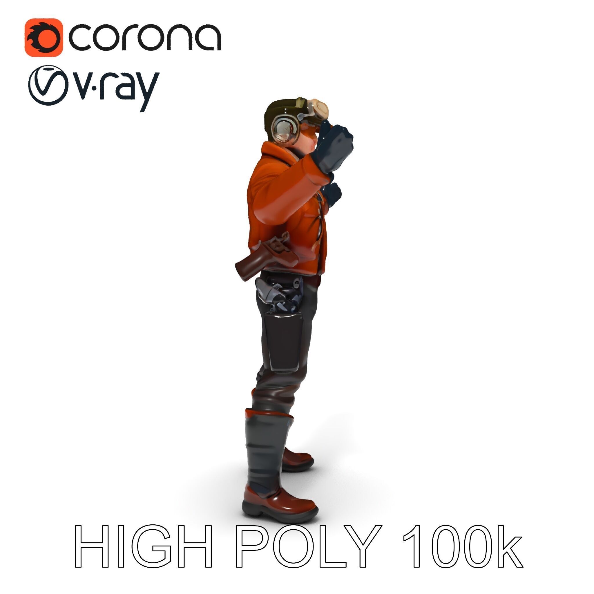 Aviator Adventurer D Character Rigged and Detailed Model Low-poly 3D model_18