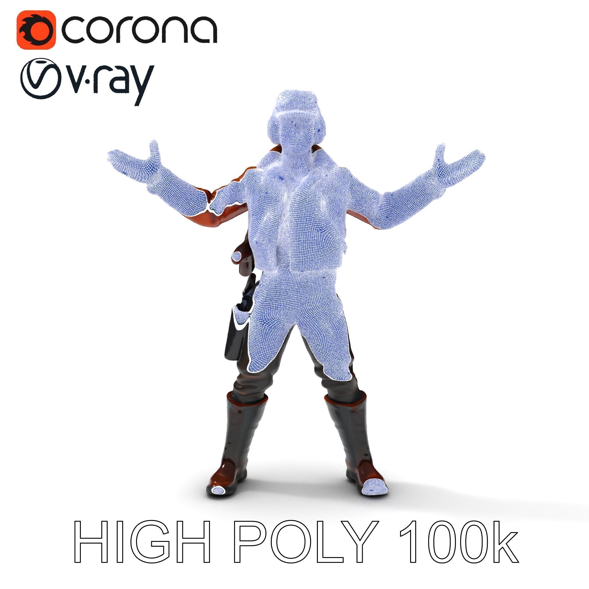 Aviator Adventurer D Character Rigged and Detailed Model Low-poly 3D model_10