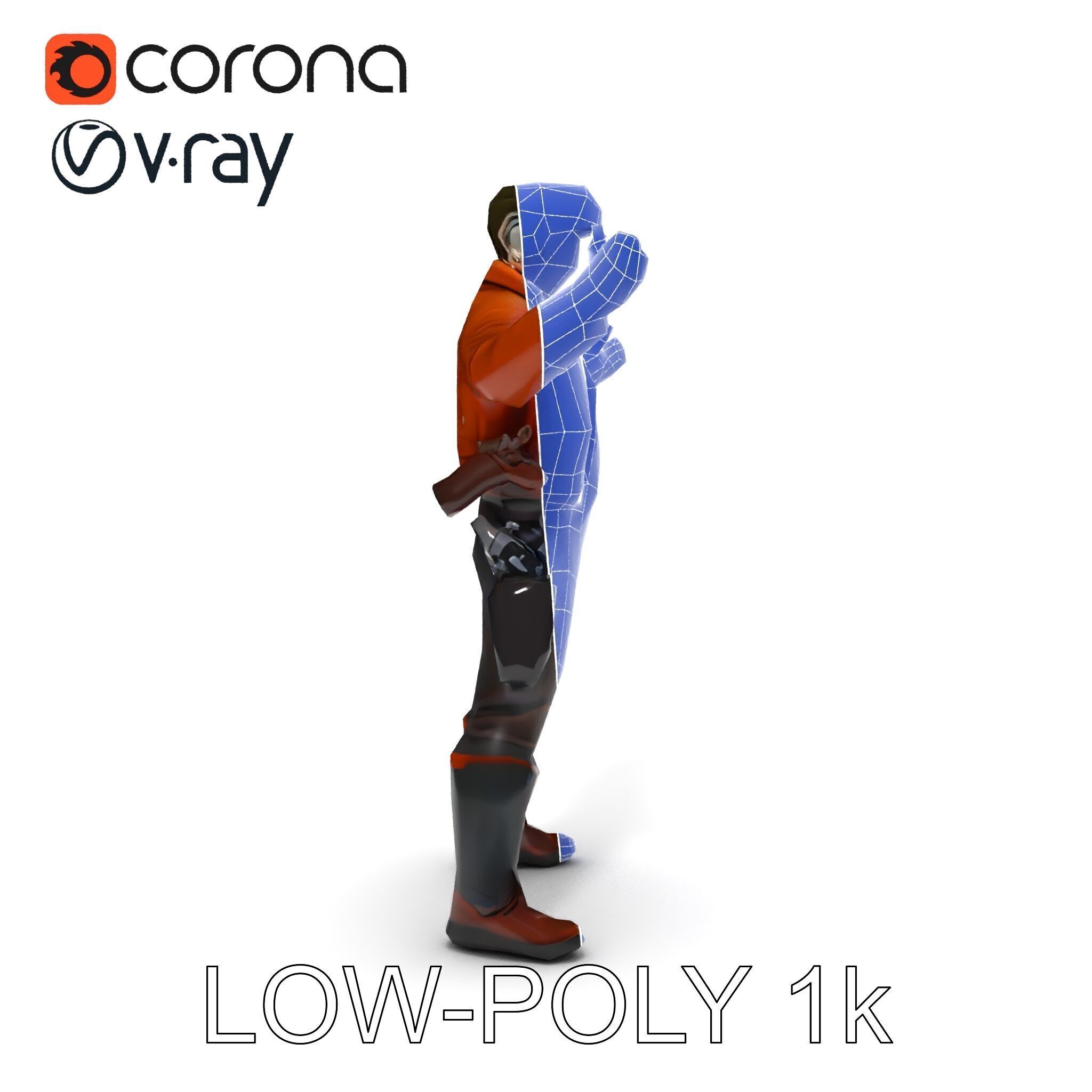 Aviator Adventurer D Character Rigged and Detailed Model Low-poly 3D model_15