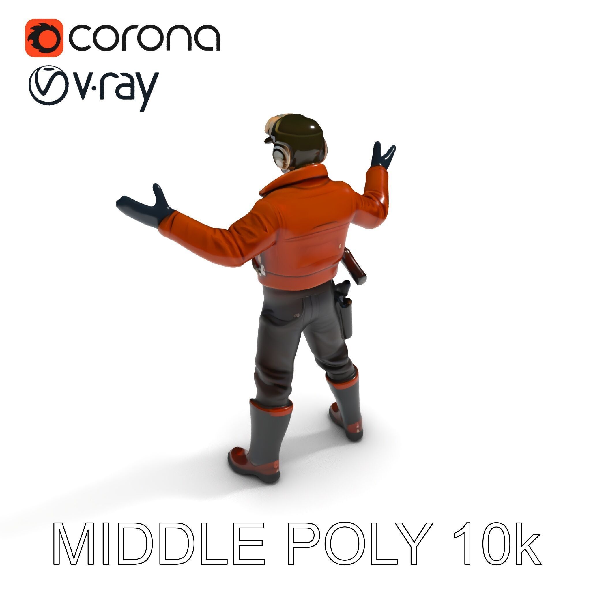 Aviator Adventurer D Character Rigged and Detailed Model Low-poly 3D model_25