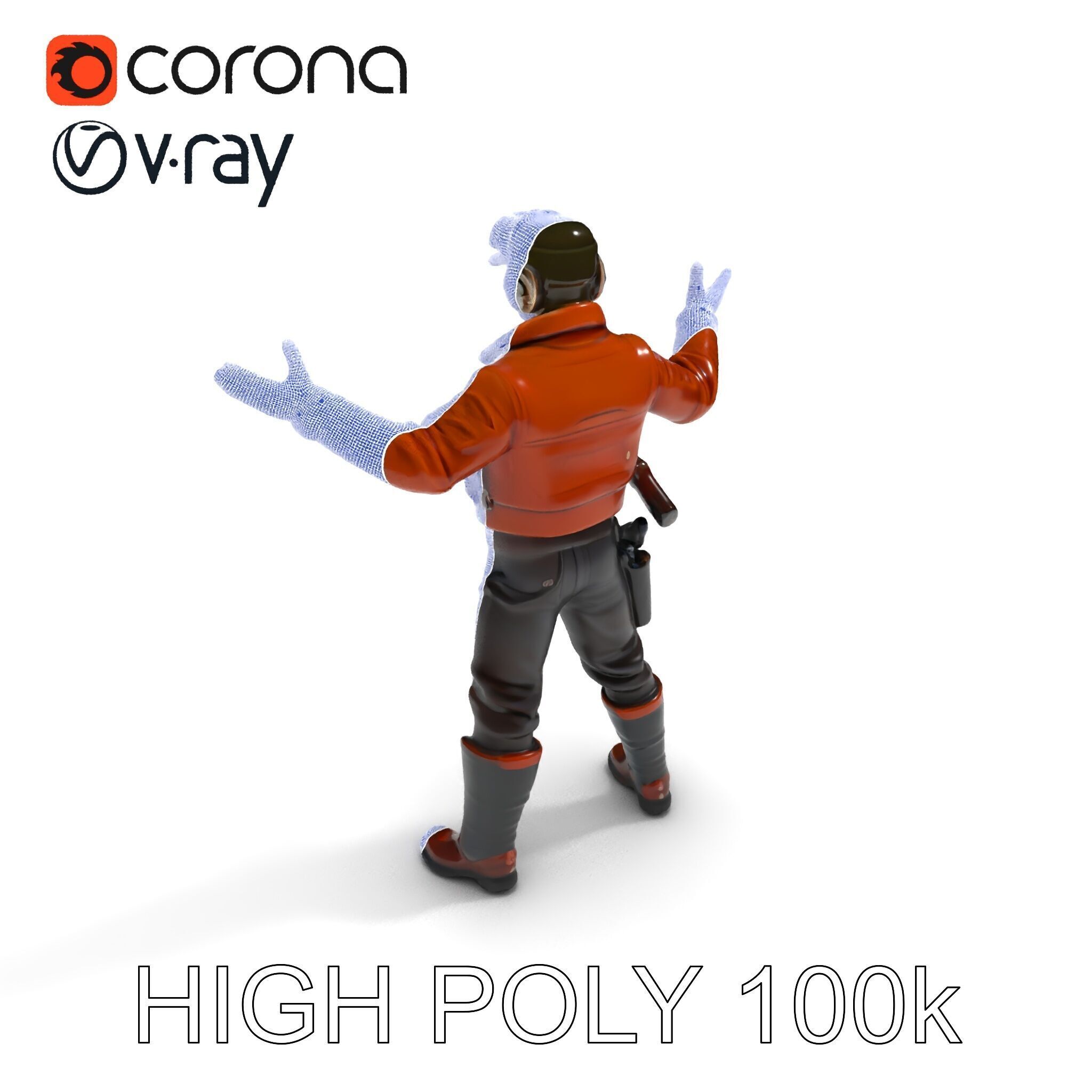 Aviator Adventurer D Character Rigged and Detailed Model Low-poly 3D model_36