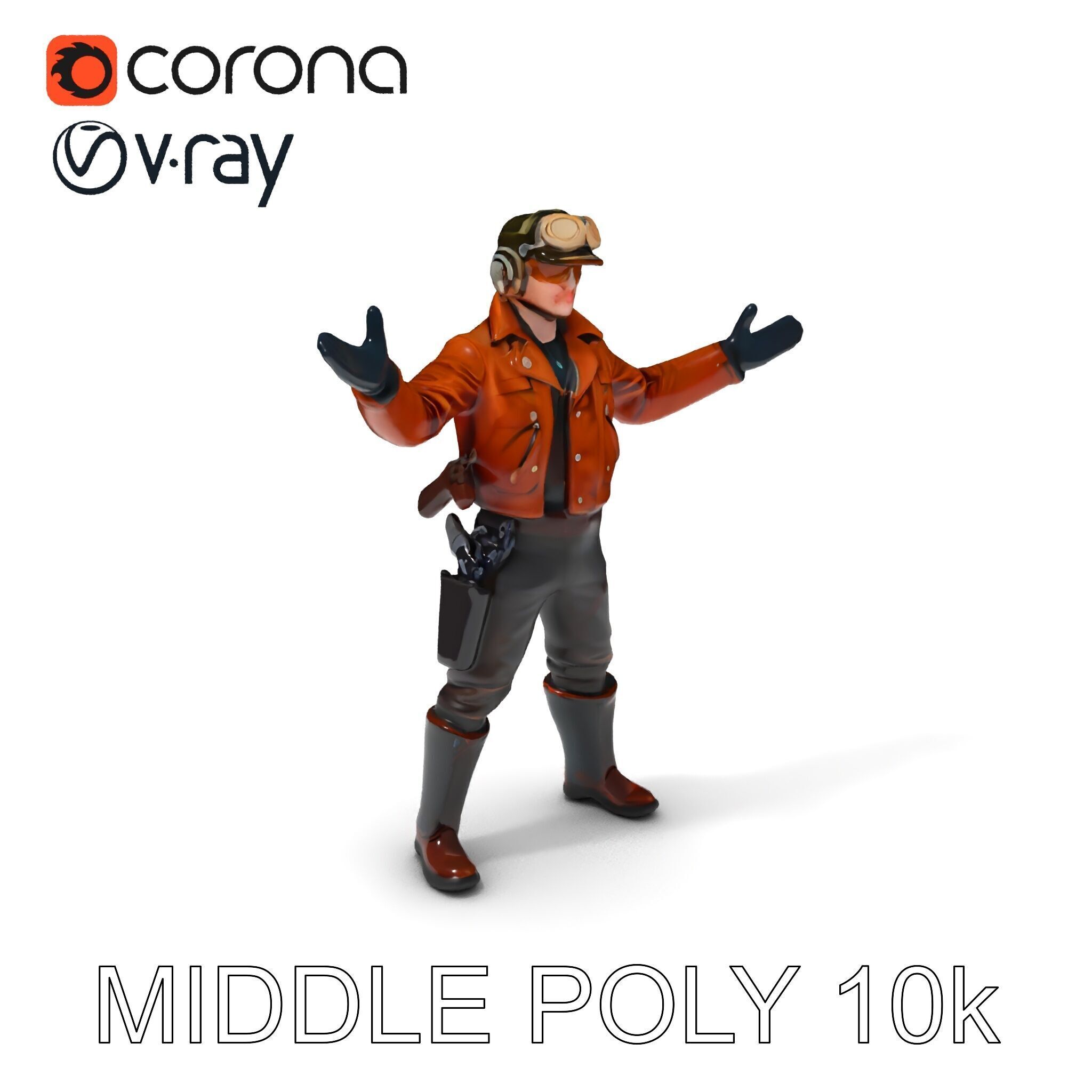 Aviator Adventurer D Character Rigged and Detailed Model Low-poly 3D model_16