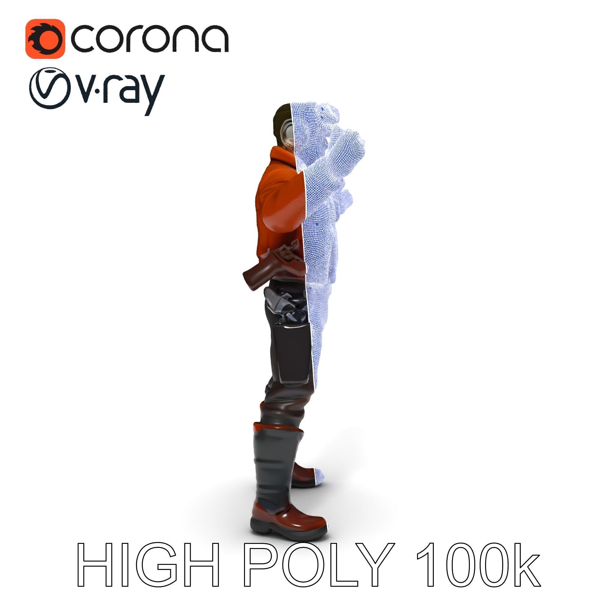 Aviator Adventurer D Character Rigged and Detailed Model Low-poly 3D model_13