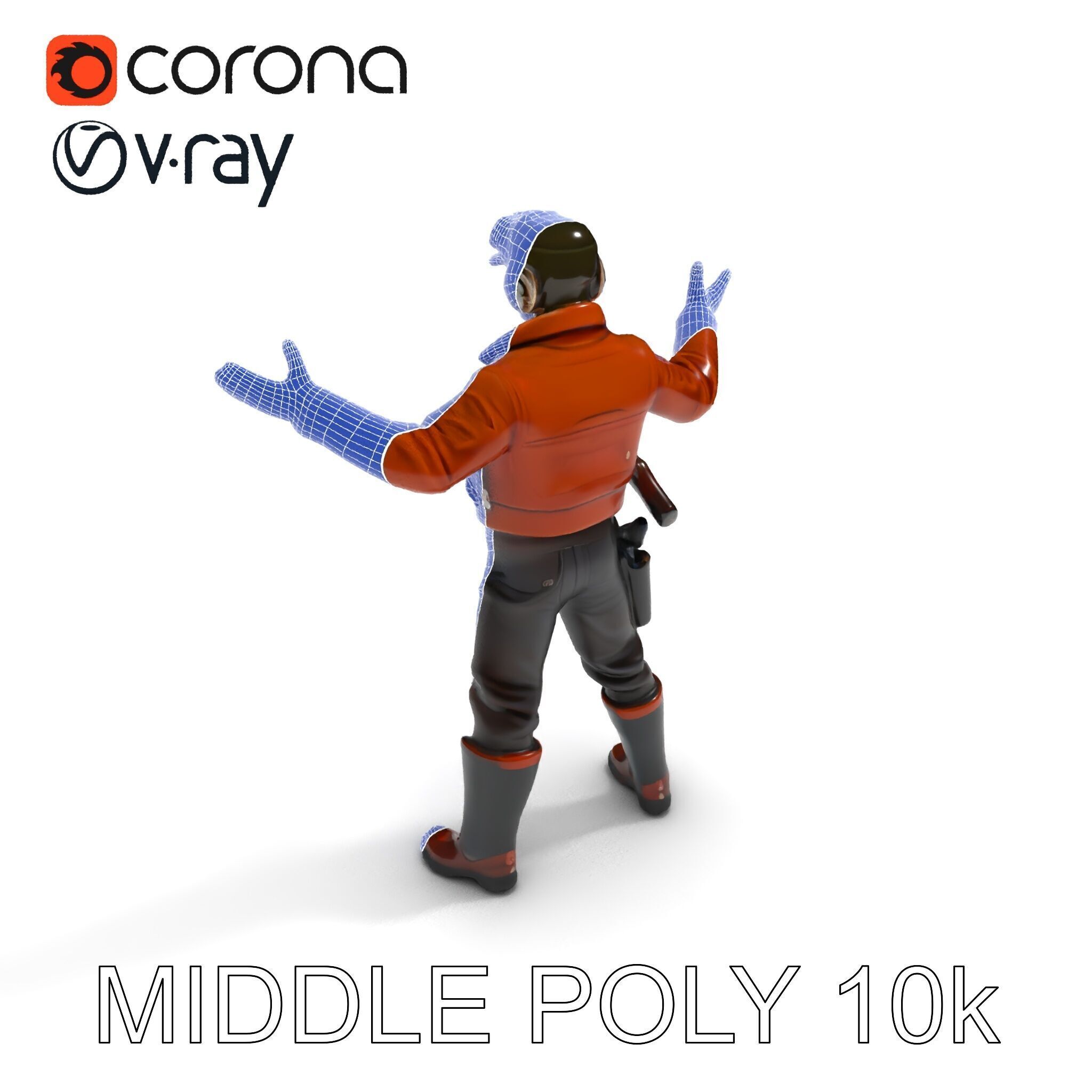 Aviator Adventurer D Character Rigged and Detailed Model Low-poly 3D model_8