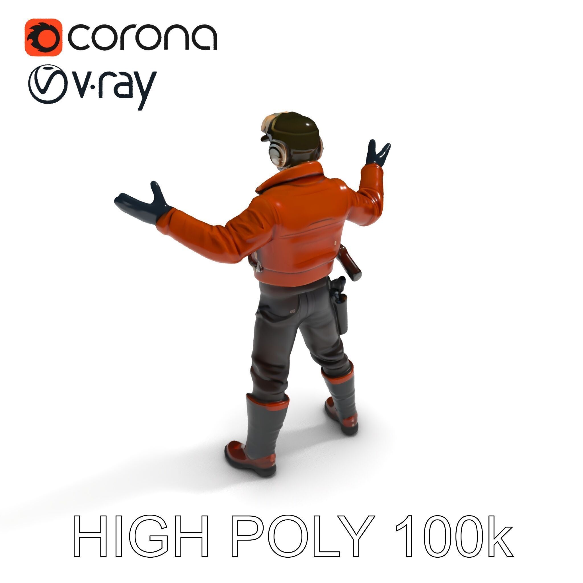 Aviator Adventurer D Character Rigged and Detailed Model Low-poly 3D model_27
