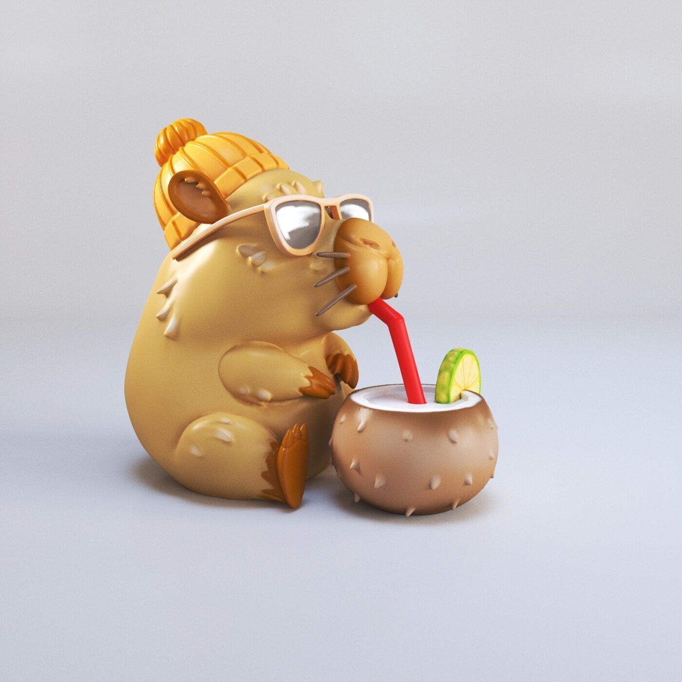 Capibara coconut drink 3D print model_2