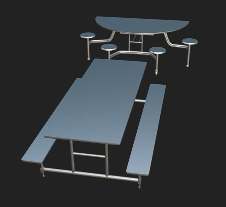 Cafeteria Benches Low-poly 3D model_5