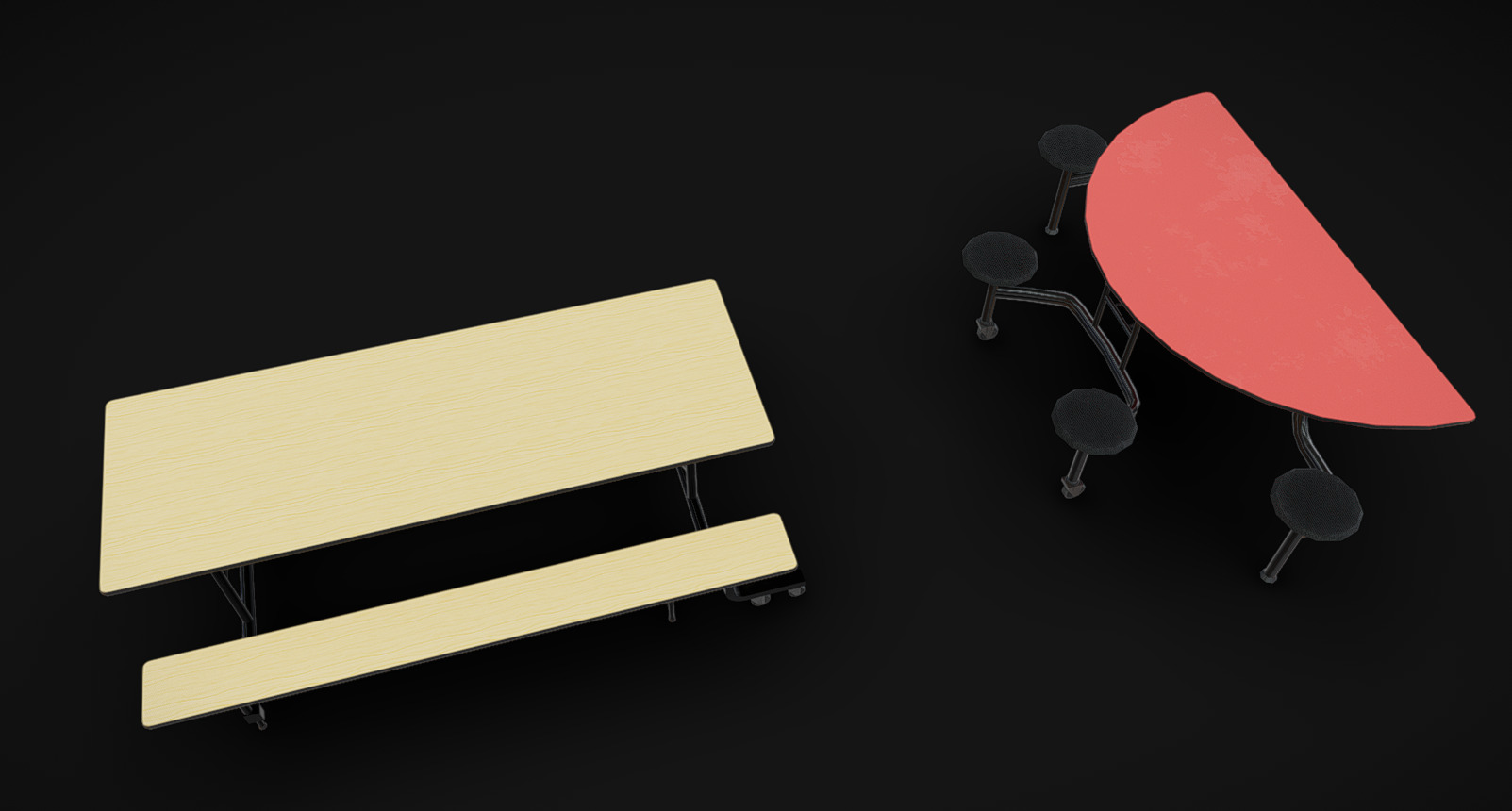 Cafeteria Benches Low-poly 3D model_1