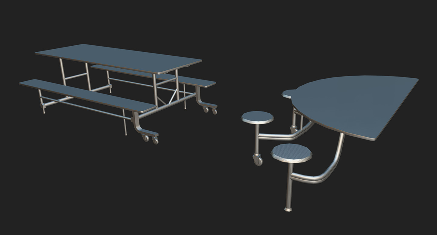 Cafeteria Benches Low-poly 3D model_4