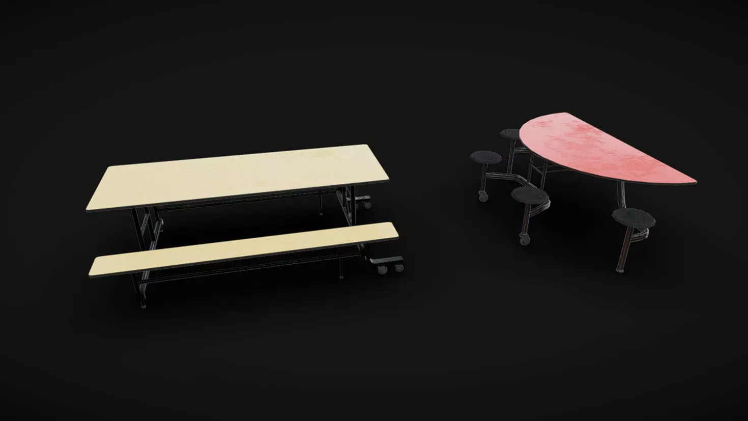 Cafeteria Benches Low-poly 3D model_0