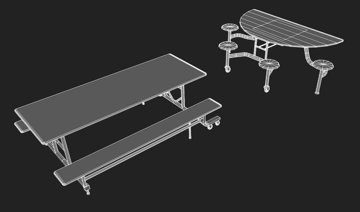 Cafeteria Benches Low-poly 3D model_6