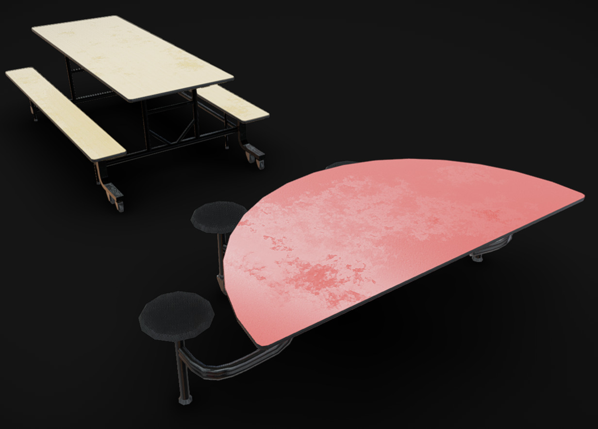 Cafeteria Benches Low-poly 3D model_2