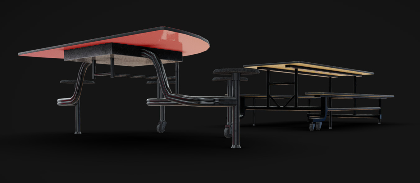 Cafeteria Benches Low-poly 3D model_3