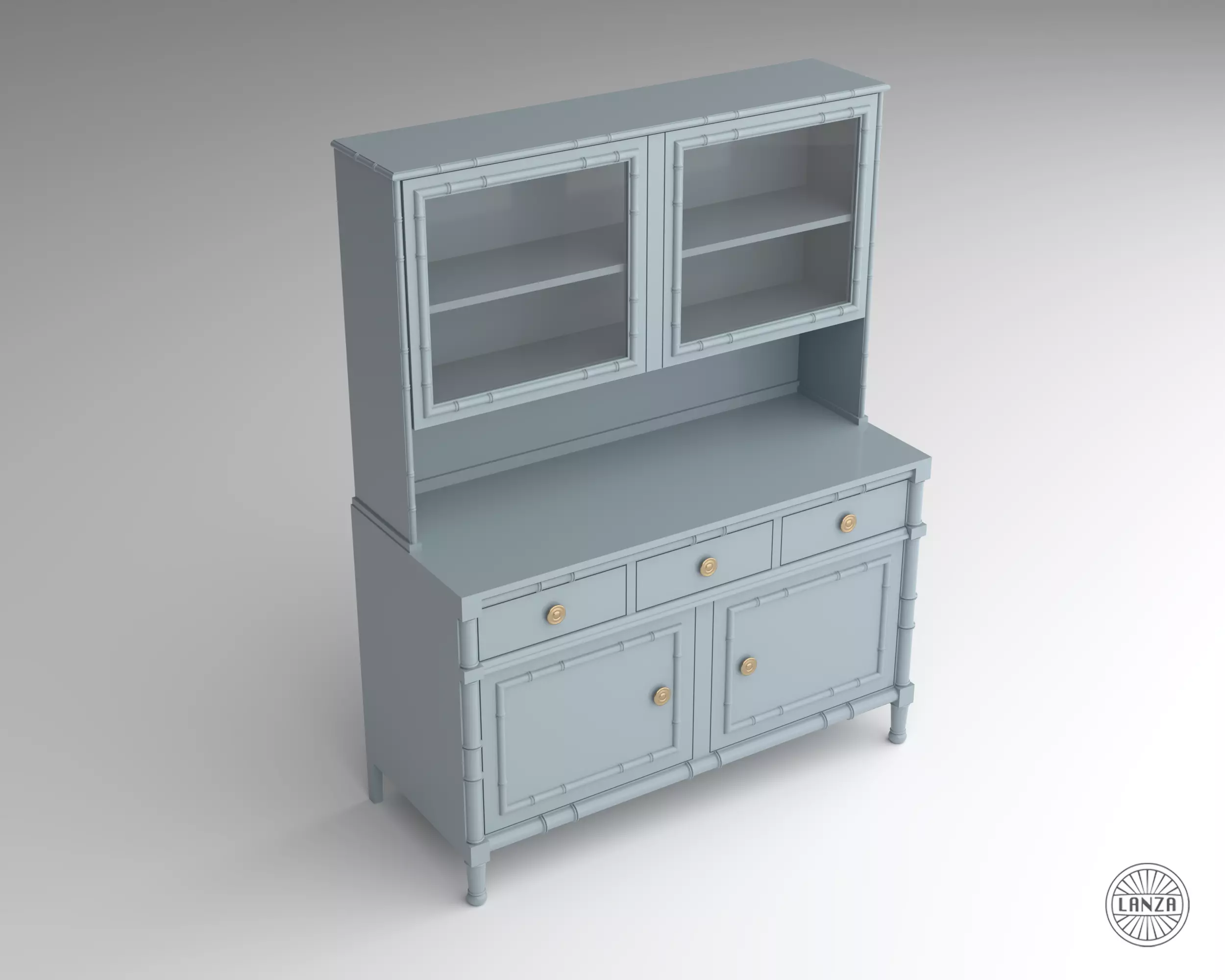 Faux Bamboo 2 Piece Hutch 3D model