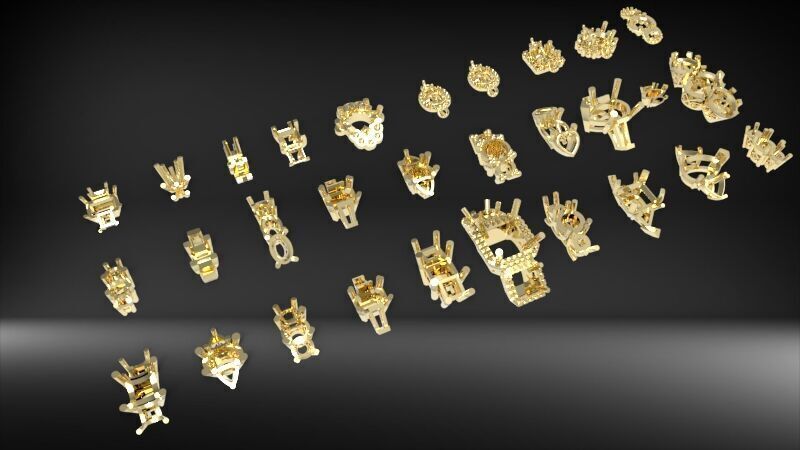 Various Three Stone Classic Heads Jewelry Findings 3D print model_6