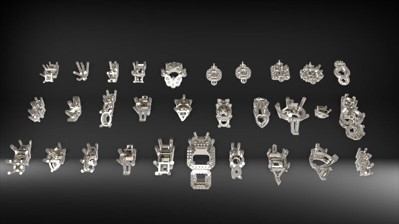 Various Three Stone Classic Heads Jewelry Findings 3D print model_2