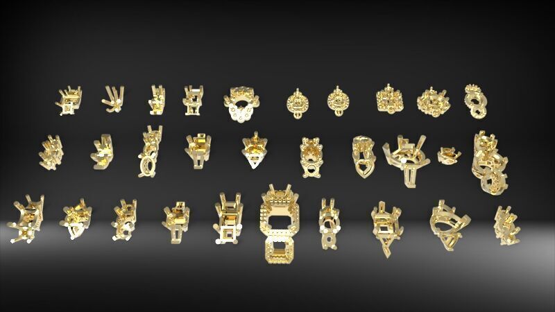 Various Three Stone Classic Heads Jewelry Findings 3D print model_4