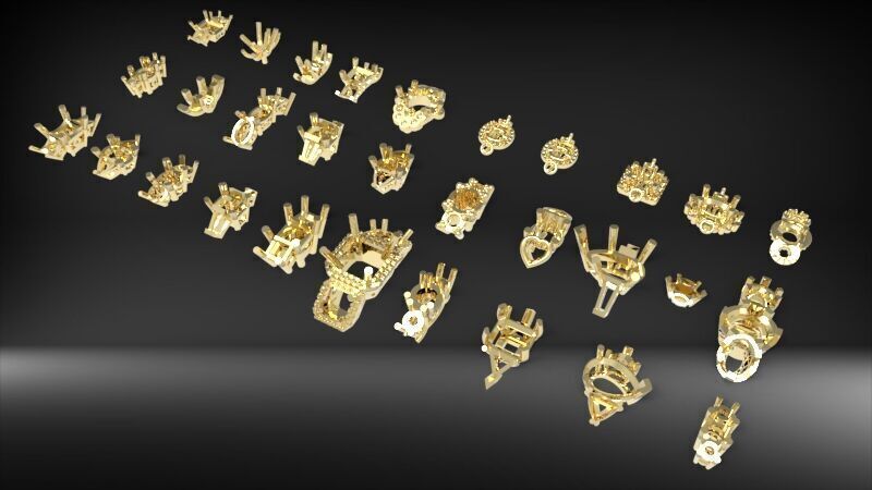 Various Three Stone Classic Heads Jewelry Findings 3D print model_5