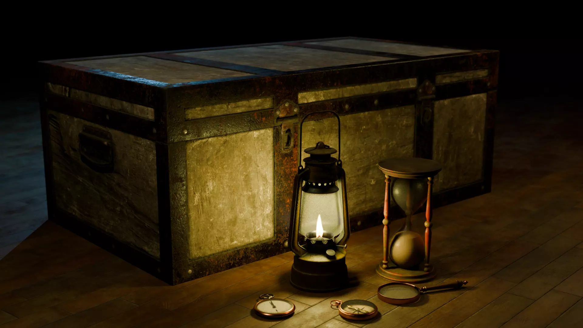 Various Vintage Items Low-poly 3D model_0