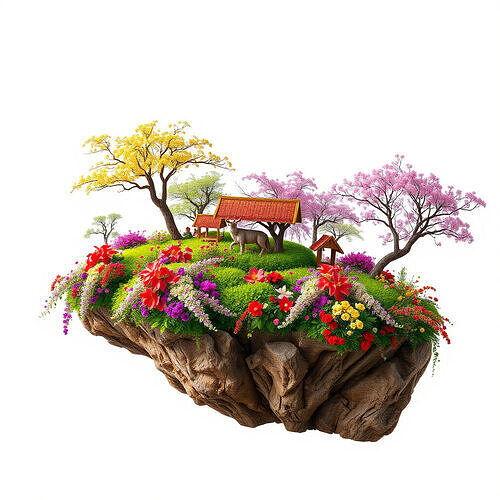 Floating Island Environment Model Pack with Flora and Fauna Low-poly 3D model 4