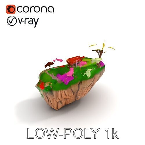 Floating Island Environment Model Pack with Flora and Fauna Low-poly 3D model 7