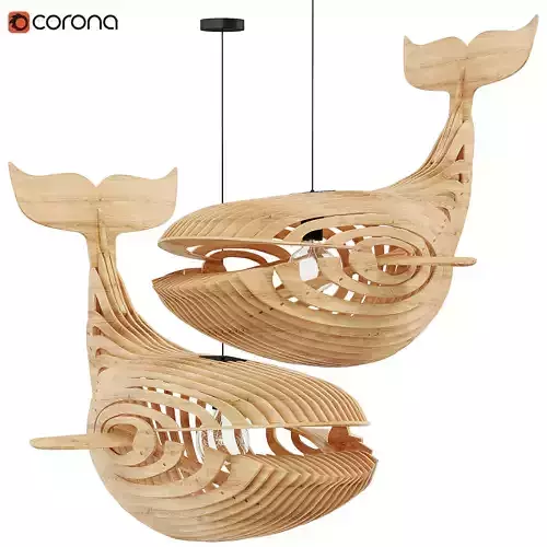 Contemporary Creative Whale Wood Light Chandelier Dining Room 3D model