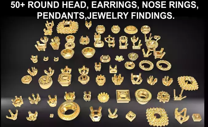 Various Round Heads Findings Earrings nose rings styles 3D print model