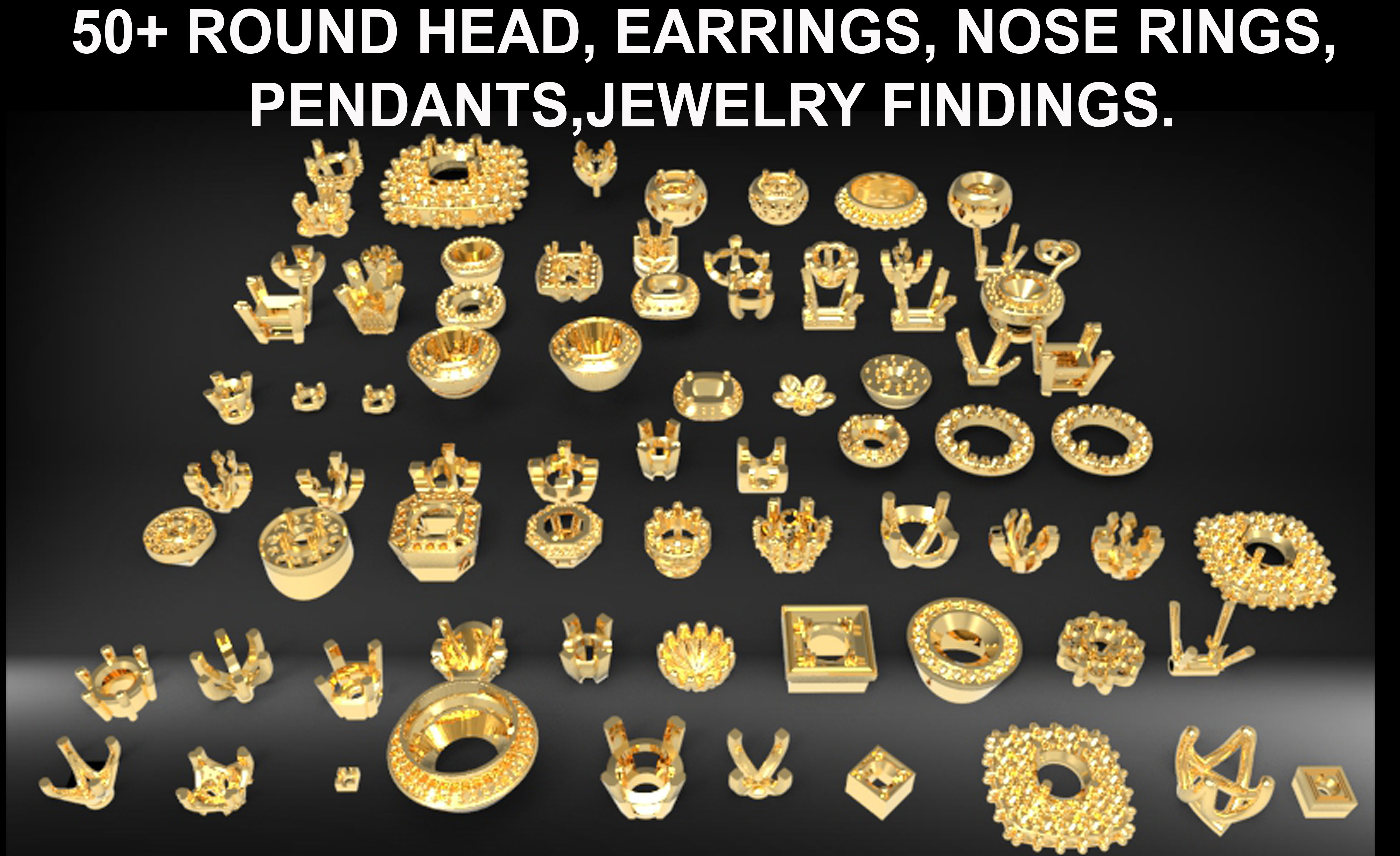 Various Round Heads Findings Earrings nose rings styles 3D print model_24