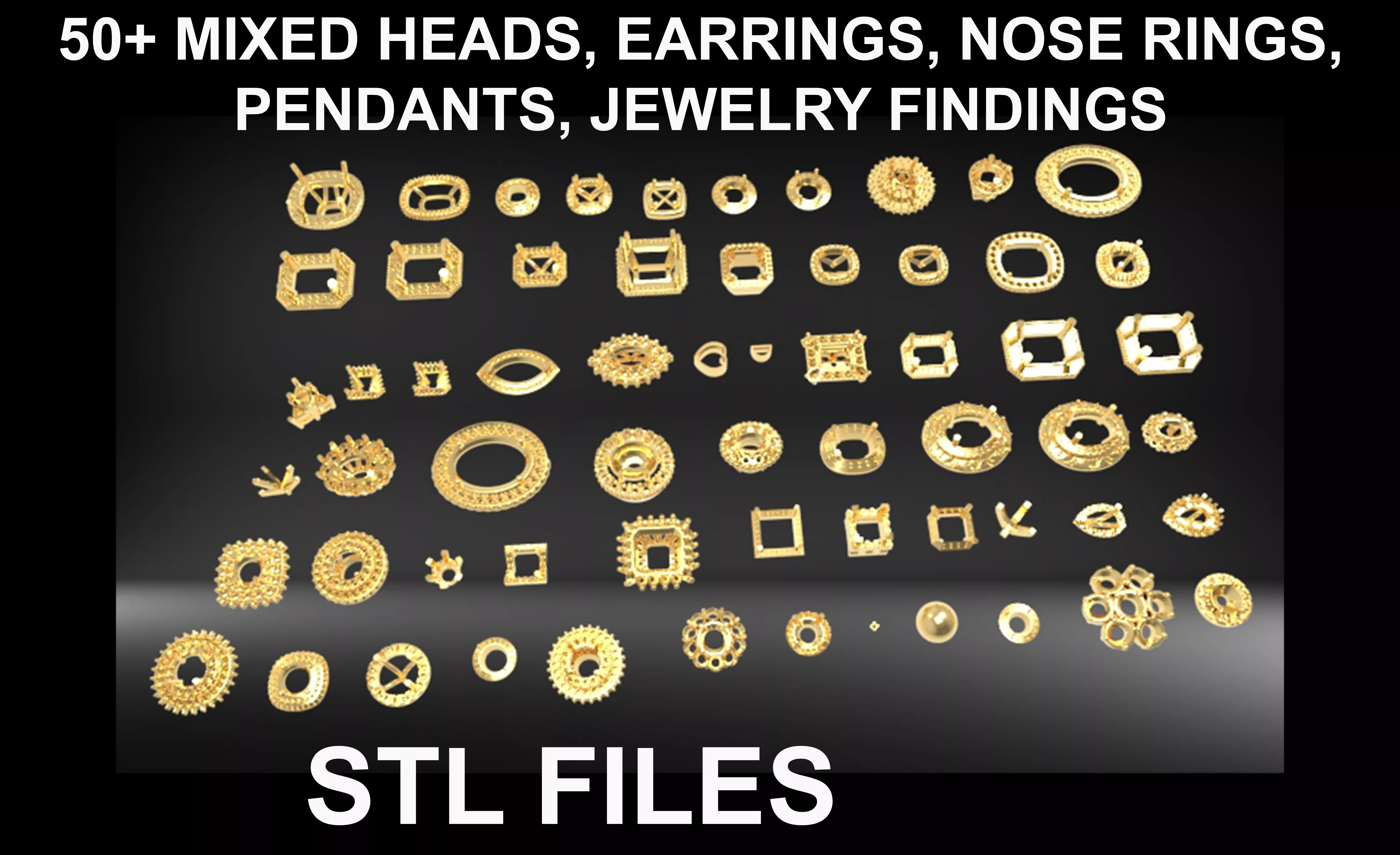 Various Heads Findings Earrings nose rings different styles 3D print model