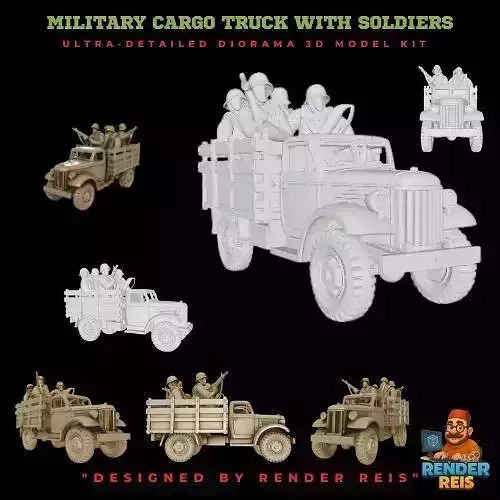 Military Cargo Truck with Soldiers 1