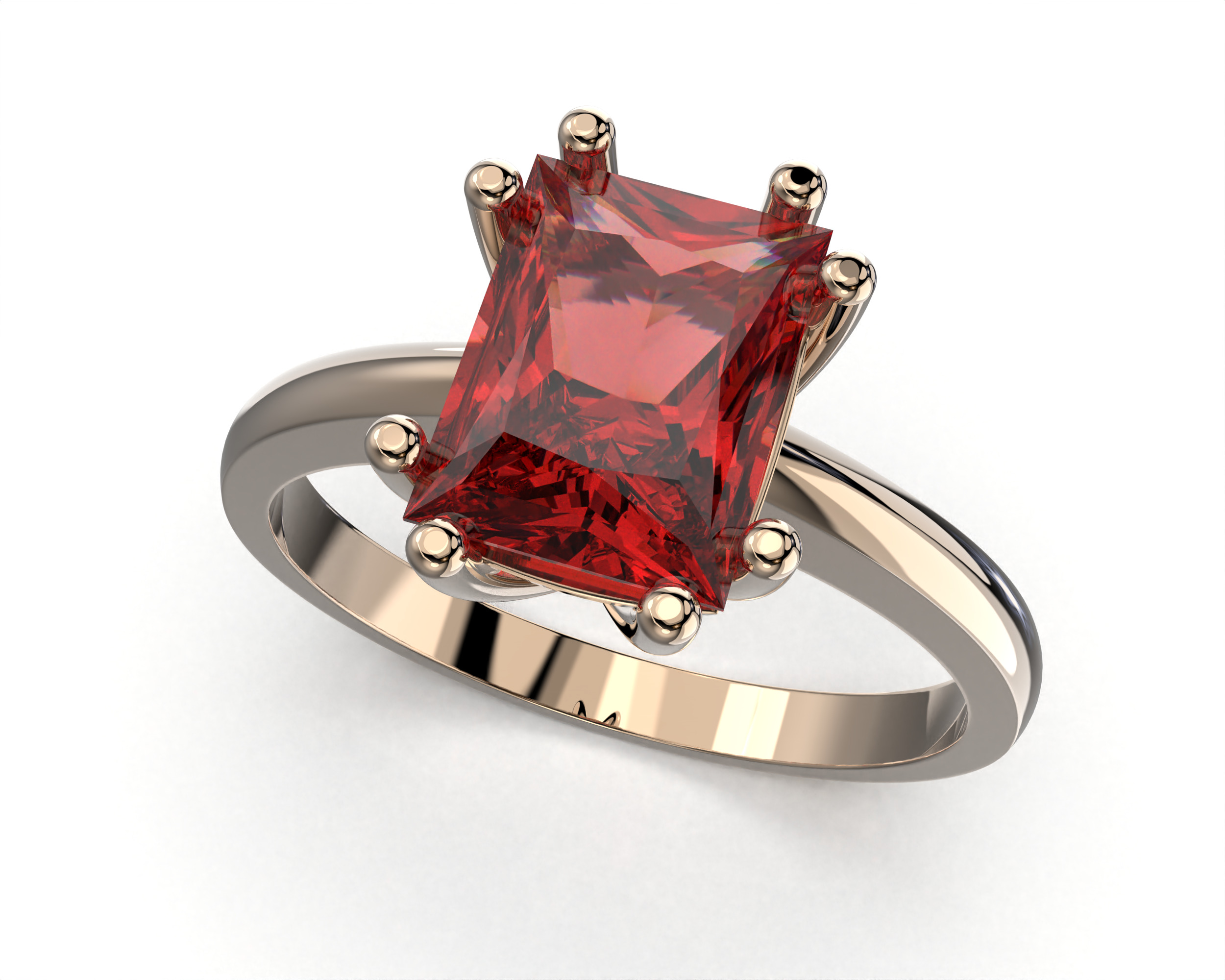 SOLITAIRE Ring with stone princess shape 8x6mm STL 3D print model_10