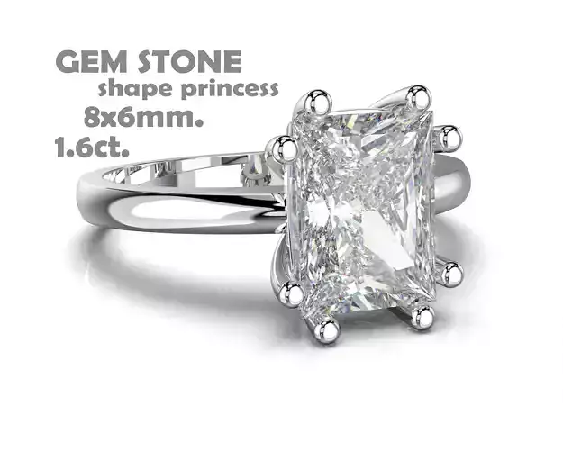 SOLITAIRE Ring with stone princess shape 8x6mm STL