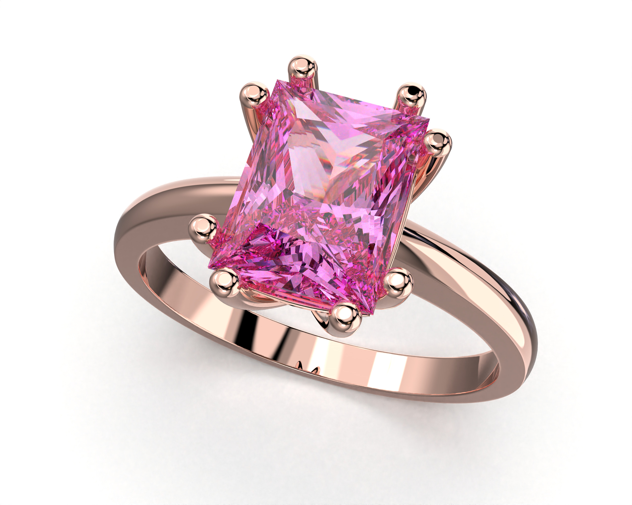 SOLITAIRE Ring with stone princess shape 8x6mm STL 3D print model_11