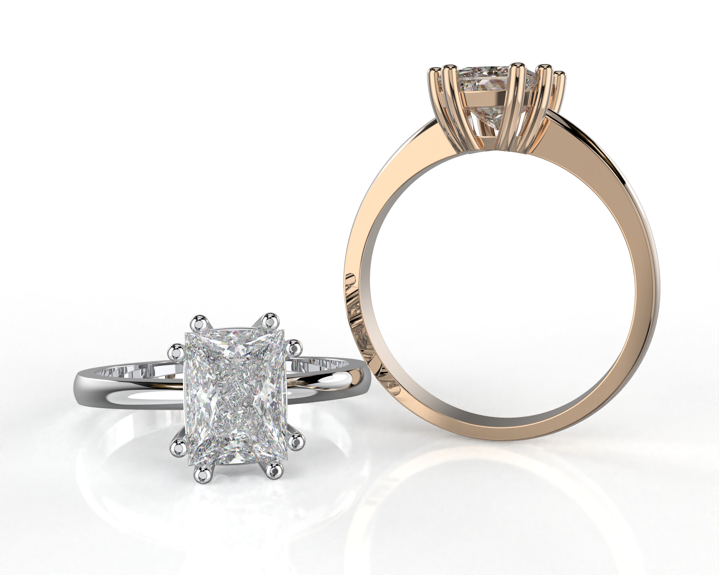 SOLITAIRE Ring with stone princess shape 8x6mm STL 3D print model_2