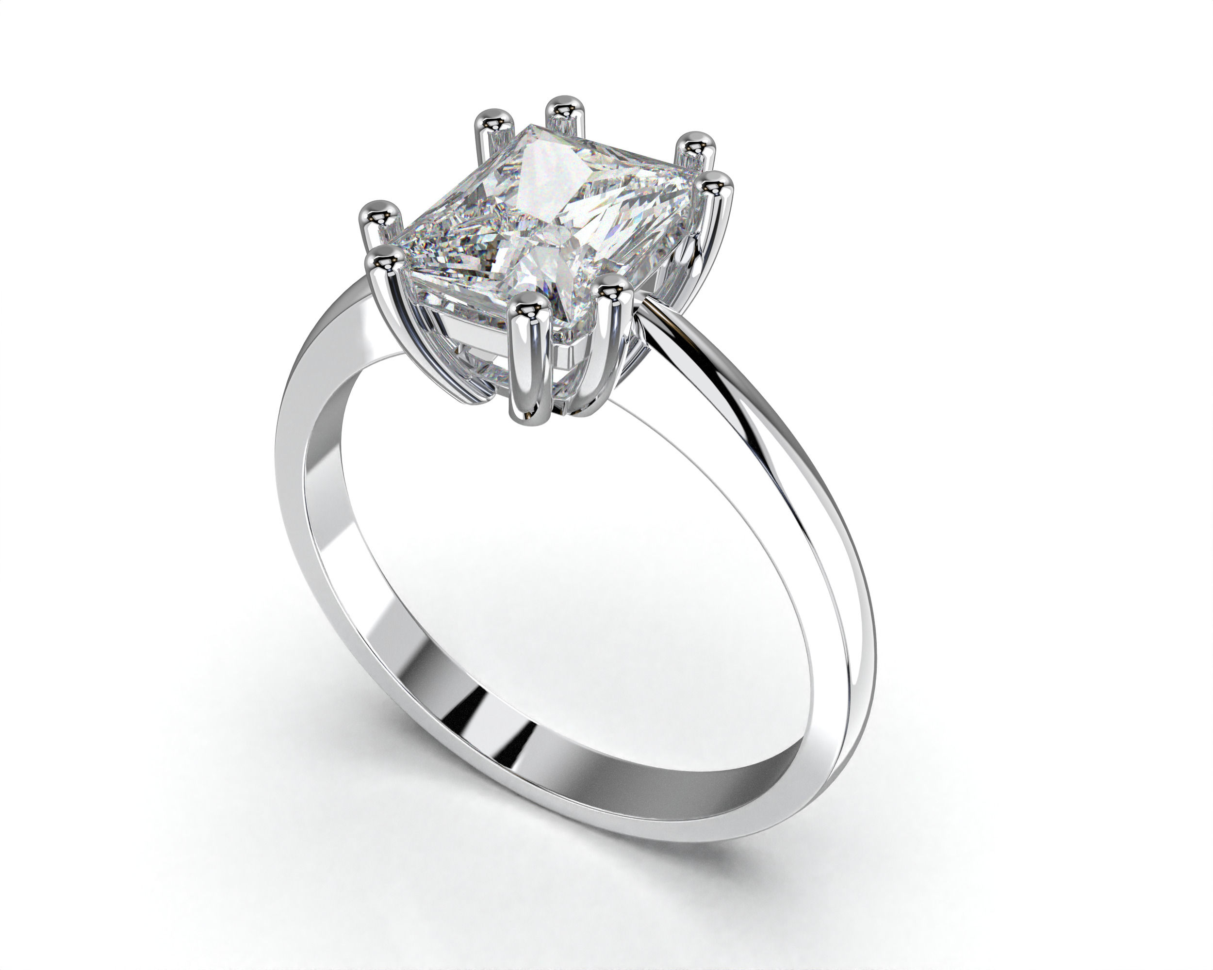 SOLITAIRE Ring with stone princess shape 8x6mm STL 3D print model_3