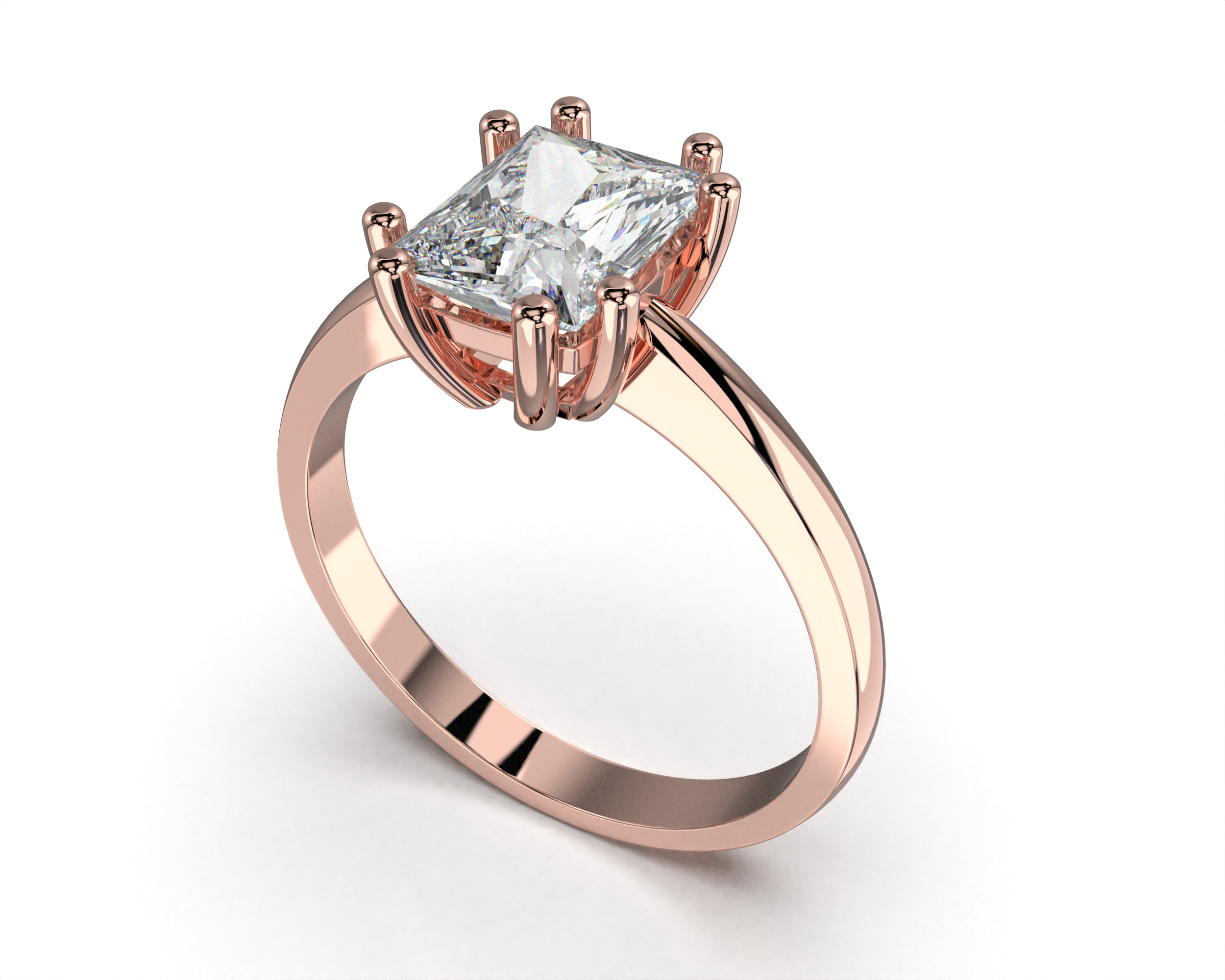 SOLITAIRE Ring with stone princess shape 8x6mm STL 3D print model_12