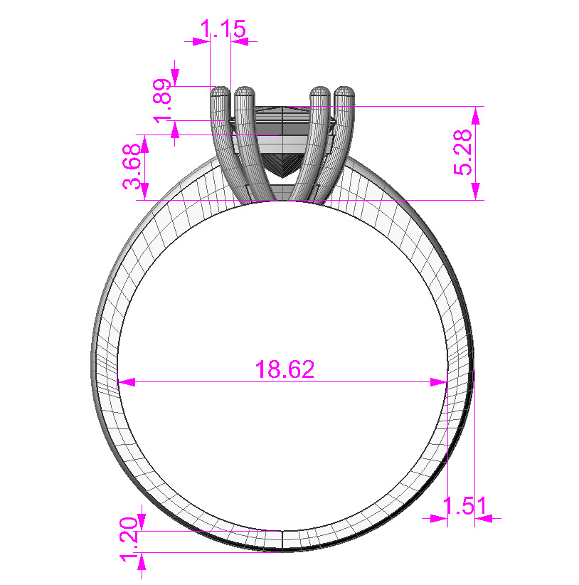 SOLITAIRE Ring with stone princess shape 8x6mm STL 3D print model_15