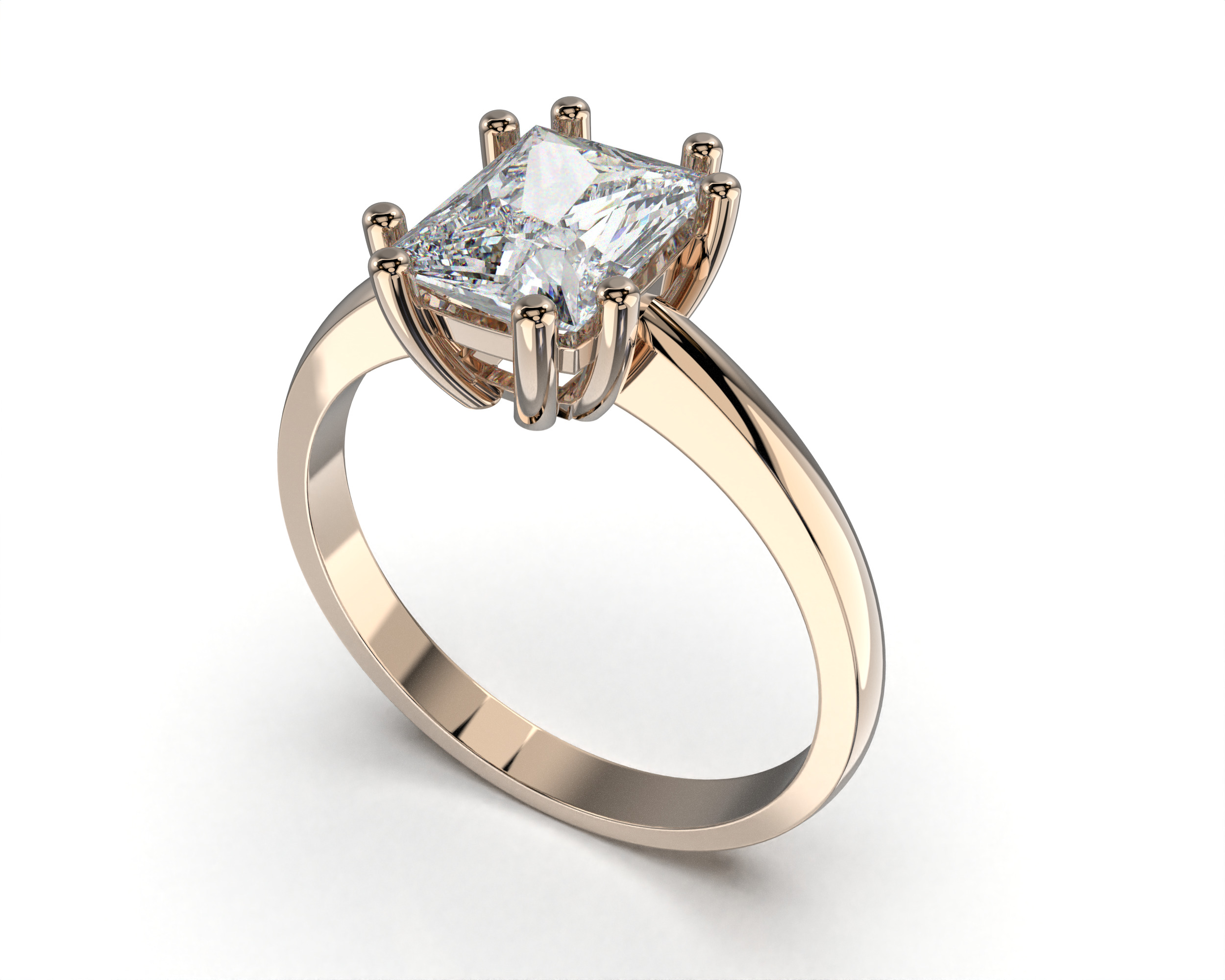 SOLITAIRE Ring with stone princess shape 8x6mm STL 3D print model_13