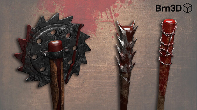 Bloody Melee Weapons - Axe Mace Bat 3D model