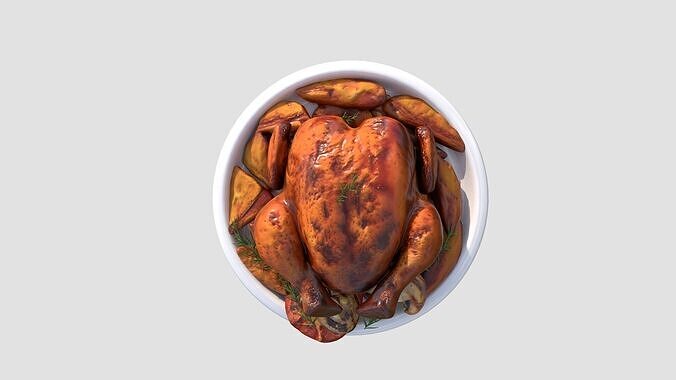 Grilled  Roasted Whole Chicken Low-poly 3D model 4