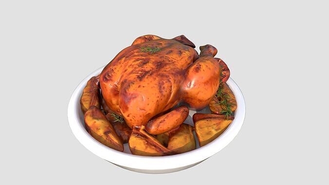 Grilled  Roasted Whole Chicken Low-poly 3D model 7