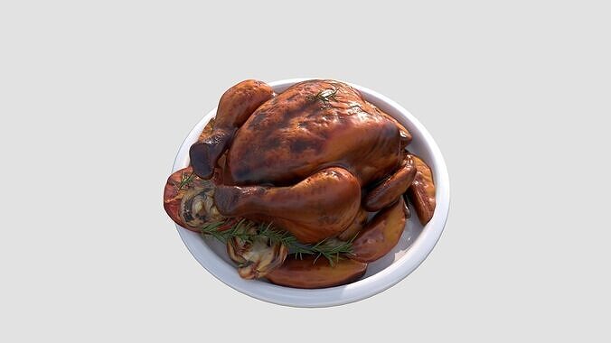Grilled  Roasted Whole Chicken Low-poly 3D model 5