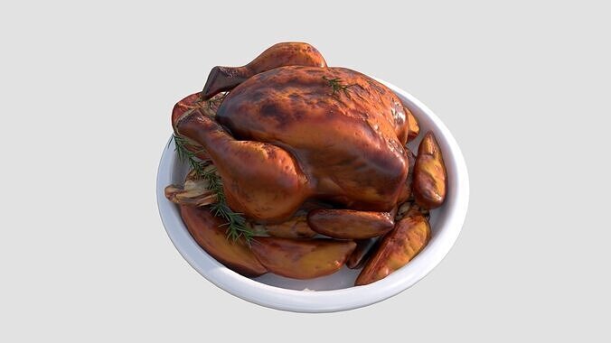 Grilled  Roasted Whole Chicken Low-poly 3D model 6